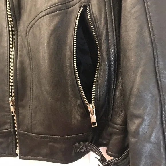 Women’s Genuine Leather Moto Jacket Medium, Black, by Mossimo - Picture 6 of 16